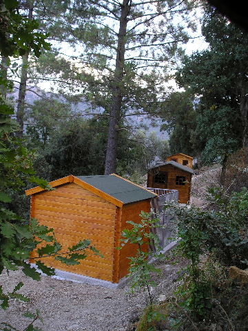 Les chalets de notre pension se situent sur un grand terrain ombrag !